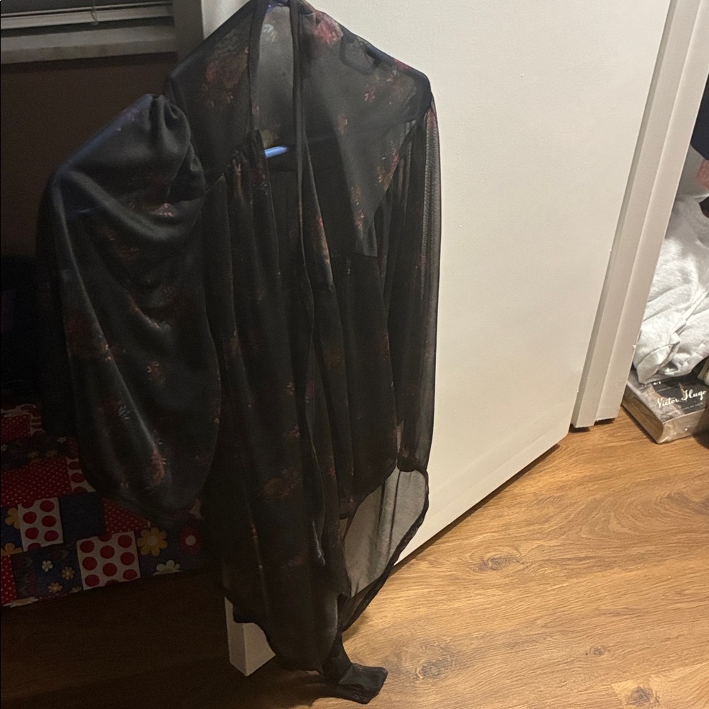 Elegant Sheer Black Floral Women's Coverup